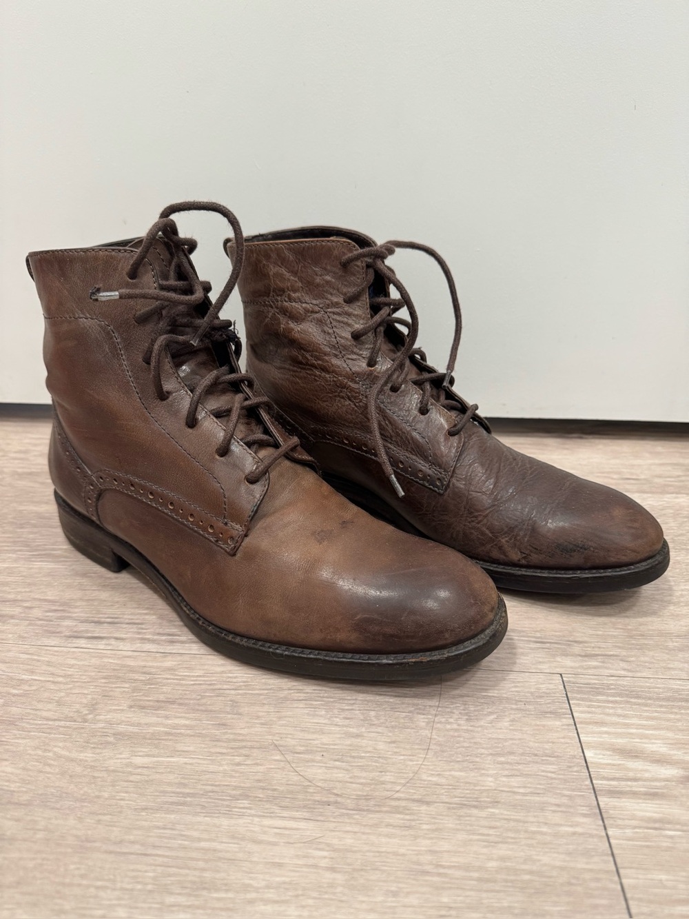 John Varvatos Brown Leather Lace-up Boots